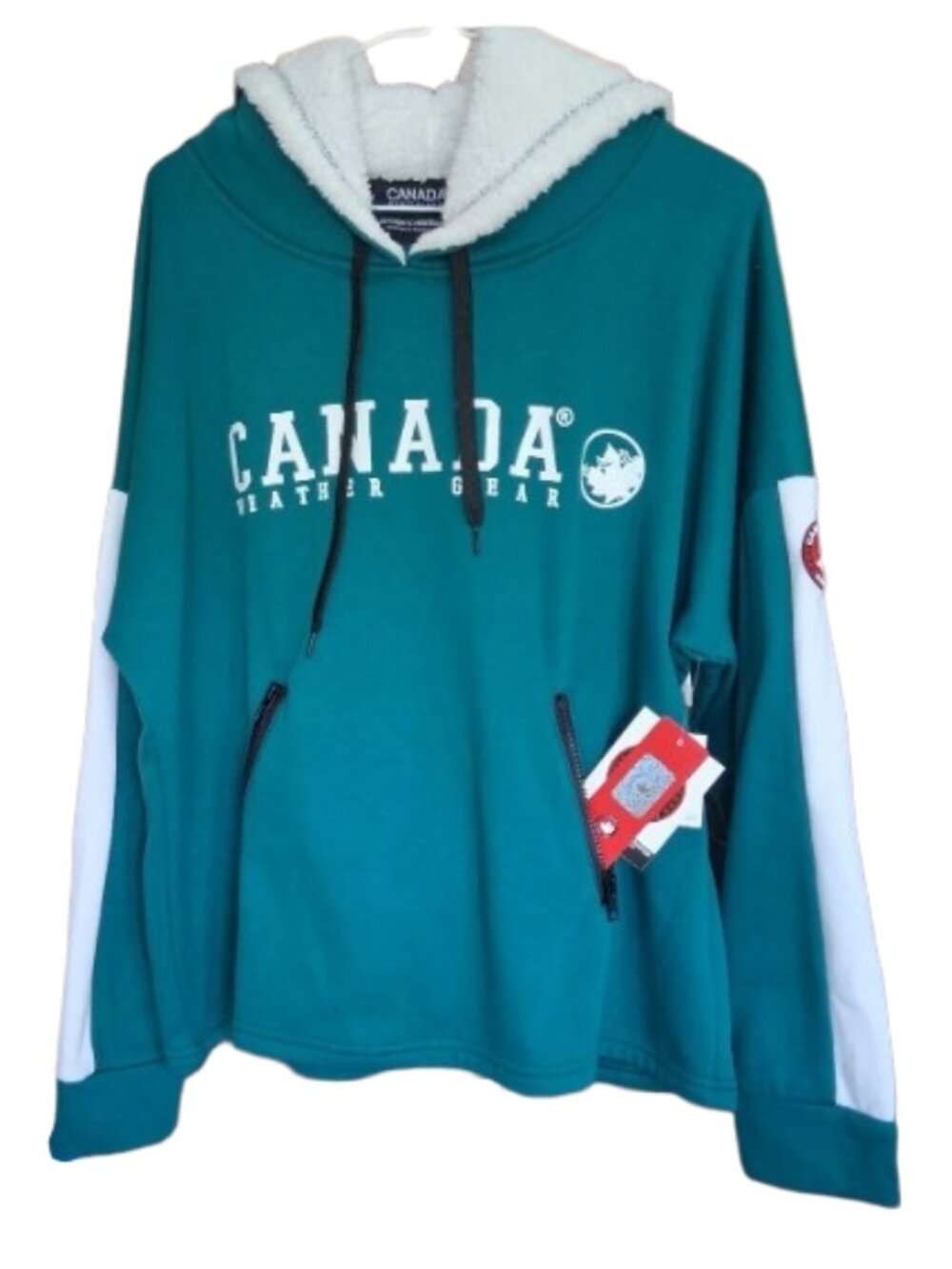 Canada Weather Gear Teal Hooded Fleece Pullover NWT Size L